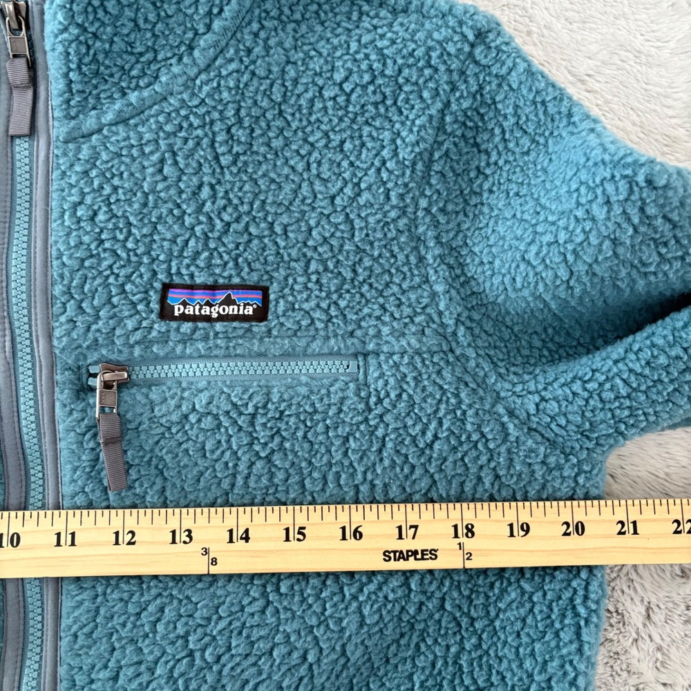 Patagonia Retro Pile Hooded Fleece Jacket Women M Blue Full Zip Hiking Camp Gorp - Picture 3 of 10